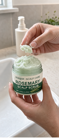 Aplicación del exfoliante capilar de romero — textura mousse